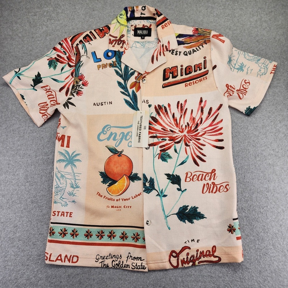 Malibu Shirt Mens Small‎ Miami Texas Paradise Island Floral Retro Print Casual
